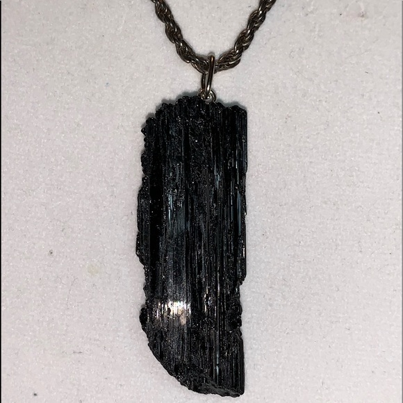 Gifts of Magi Jewelry - Black tourmaline pendant in gun metal chain.